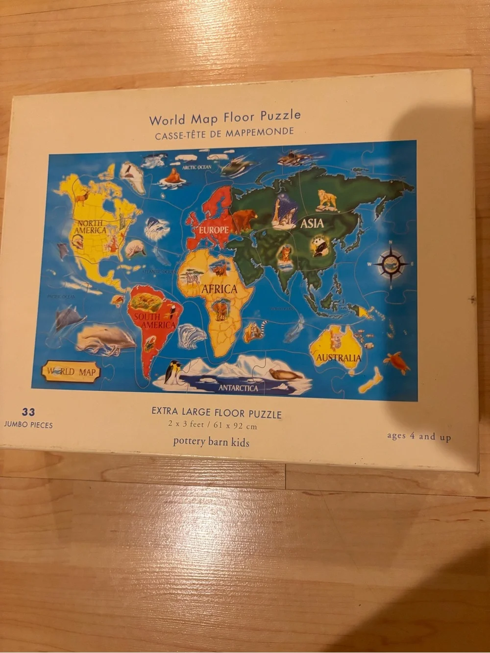 Vintage Pottery Barn Kids World Map Puzzle w Multicolored Continents, oceans